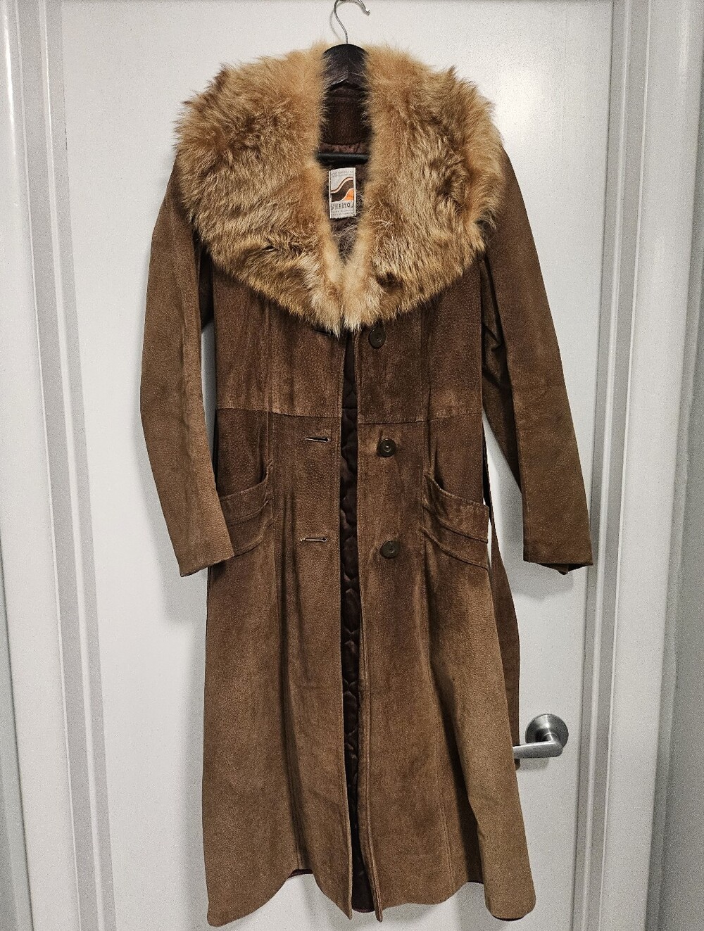 Vintage Suede Coat with Fur Collar